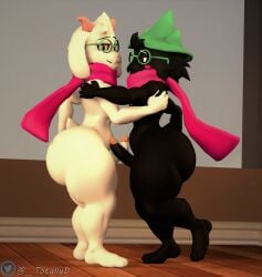 3d big_ass big_butt deltarune femboy hands_on_back looking_at_viewer nipples penis_touching ralsei ralsei_with_black_fur ralsei_with_white_fur scarf selfcest tagme thick_thighs totallyd