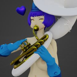 1girls 3d atlus belly_button blender blender_(software) blue_hair brass_instrument breasts dld493v2 elizabeth_(persona) female gloves hat heart large_breasts looking_aside looking_at_viewer megami_tensei musical_instrument nipples persona persona_3 playing_instrument puffed_cheeks self_upload short_hair solo solo_female sousaphone tuba yellow_eyes