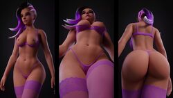 1girls 3d 4k absurdres animated areolae arhoangel ass big_ass blender breastless_clothes breasts dark-skinned_female dark_skin female female_only highres lingerie nipples no_sound overwatch solo sombra thick_thighs video walk_cycle walking wide_hips