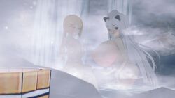 2girls 3d bathing breast_size_difference female female_only fog hat koikatsu kv2(daebom) looking_at_viewer looking_back multiple_girls onsen red_star self_upload spyrodragon2003 t-34-57 t-34-57(remaster) t34_(daebom) t34_family tagme war_thunder