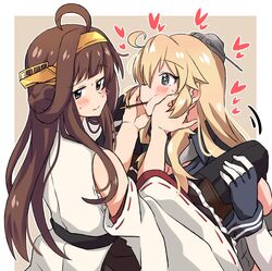 2girls blush iowa_(kantai_collection) kantai_collection kongou_(kantai_collection) pocky yuri