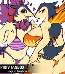 2d anthro barely_clothed belly_button blush cleavage english_text female female_focus female_only female_pokemon fire hisuian_typhlosion humanoid long_eyelashes looking_at_viewer milf nintendo open_mouth pokemon pokemon_(species) pokemon_only red_eyes snow_angel_(artist) text thick_thighs thighhighs typhlosion