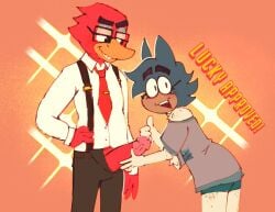 anthro duit duo erection furry grabbing_penis grey_fur red_fur saucybr0 smile text toontown_corporate_clash toontown_online toony