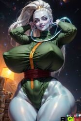 1girls ai_generated alien alien_girl big_breasts bimbo blue_body blue_skin dragon_ball dragon_ball_super female female_only realgreenheart solo solo_female vados white_hair