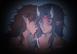 2boys aizetsu before_sex blue_eyes blue_hair blue_sclera calm comfort comforting dark-skinned_male dark_hair demon_horns demon_sex demon_slayer dominant_male fangs foreplay fully_nude hantengu horny_male intimacy intimate kimetsu_no_yaiba kissing_cheek long_hair_male male/male male_focus neck_bite neck_biting neck_kiss neck_kissing nude nude_male red_hair sekido sharp_teeth submissive_male upper_moon wholesome wholesome_nudity wholesome_sex