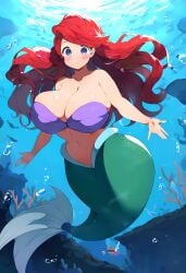 ai_generated ariel ariel_(the_little_mermaid) big_breasts blue_eyes cleavage curvy disney disney_princess female huge_breasts humanoid large_breasts mermaid mermaid_tail red_hair seashell_bra solo_female the_little_mermaid thick_mermaid_hips underwater voluptuous_female wide_hips