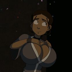 1girls artist_request avatar_legends avatar_the_last_airbender blue_eyes brown_hair edited_screencap female giantess huge_breasts katara necklace nickelodeon water_tribe