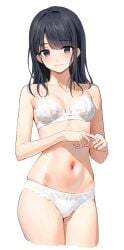 1girls bare_arms bare_belly bare_chest bare_hands bare_hips bare_legs bare_midriff bare_navel bare_shoulders bare_skin bare_thighs belly belly_button black_hair black_hair_female blue_eyes blue_eyes_female blunt_bangs blush blush_lines blushing_at_viewer blushing_female bra breasts cleavage closed_mouth_smile collarbone dot_nose elbows embarrassed embarrassed_female exposed exposed_arms exposed_belly exposed_legs exposed_midriff exposed_shoulders exposed_thighs exposed_torso eyebrows_visible_through_hair female female_focus female_only fingers frilled_bra frilled_panties frilled_underwear gin00 grin groin half_naked half_nude high_resolution highres idolmaster idolmaster_shiny_colors kazano_hiori lace_bra lace_panties lace_underwear laced_bra laced_panties laced_underwear lean_body lean_figure legs legs_together light-skined_female light-skinned light-skinned_female light_skin light_skin_female light_skinned light_skinned_female long_hair looking_at_viewer medium_breasts mole mole_under_mouth navel panties petite petite_body petite_breasts petite_female petite_girl shoulders simple_background slender_body slender_waist slim_girl slim_waist small_breasts smile smiley_face smiling smiling_at_viewer smirk solo standing thick_thighs thighs thin_waist underboob underwear upper_body v-line white_background white_bra white_panties white_underwear