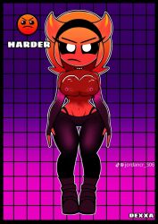 1girls big_breasts breasts female female_only geometry_dash harder harder_(geometry_dash) hotel_room hotpants panties red_body red_hair rule_63 sexy_breast solo