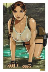 1female 1girl 1girls 1woman areolae big_boobs big_breasts bimbo boobs braid breasts brown_eyes brown_hair busty cleavage female female_focus female_only girl girl_only hourglass_figure lara_croft lara_croft_(classic) large_boobs large_breasts leotard nipples see-through short_shorts solo solo_female solo_focus tomb_raider wet wet_body wet_clothes wet_skin wide_hips woman zakuman