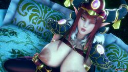 1girls alexstrasza big_breasts big_nipples breasts busty curvy dragon female female_only horns looking_at_viewer milf nipples red_hair shang solo thick warcraft wink world_of_warcraft wow yellow_eyes