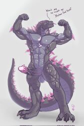 anthro balls erection flexing genitals godzilla godzilla_(series) godzilla_x_kong:_the_new_empire goldeyboi hi_res kaiju male monsterverse muscular muscular_anthro muscular_male nude penis scalie solo tongue tongue_out