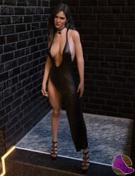 3d black_hair black_nails bobbysnaxey breasts dress feet female high_heels light-skinned_female solo the_witcher_(series) the_witcher_3:_wild_hunt yennefer