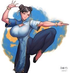 1girls big_breasts breasts capcom chun-li female female_focus female_only fighting_pose fully_clothed huge_breasts kingbang kongman99 large_breasts solo street_fighter street_fighter_6 tagme thick_thighs thighs