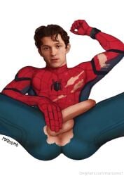 ass big_penis celebrity costume holding_penis male_only marcomo marvel marvel_cinematic_universe peter_parker puckered_butthole ripped_clothing ripped_costume spider-man spider-man_(tom_holland) tom_holland