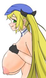 breasts_bigger_than_head choker dokibird hat indie_virtual_youtuber looking_at_viewer massive_breasts revalisenai side_glance side_view tagme topless virtual_youtuber yellow_hair