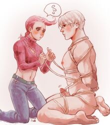 2boys bondage erection finobb gay jojo's_bizarre_adventure male male_only penis risotto_nero ropes vento_aureo vinegar_doppio yaoi