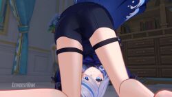 1girls 3d animated ass ass_shake bending_over blue_eyes blush booty_shorts female female_only furina_(genshin_impact) genshin_impact lewdestkiwi looking_at_viewer no_sound rear_view smile smiling_at_viewer solo tagme teasing video white_hair