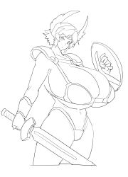 big_breasts bikini_armor breasts female sasaki_tatsuya sword_and_shield thick_thighs wide_hips