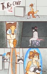 anthro ass boots chell_(fursona) clothed clothing doug_rattmann_(portal) female footwear hi_res kaboozey male nude portal_(series) portal_gun valve weighted_companion_cube wholesome