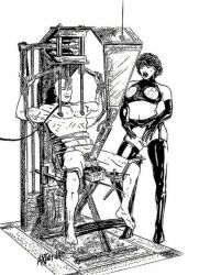 axterdam balls bondage cuff_(restraint) dominatrix exercise_equipment female femdom male malesub milking_machine milking_machine_on_male nipple_milking nipple_sucking penis penis_milking tagme weight_bench