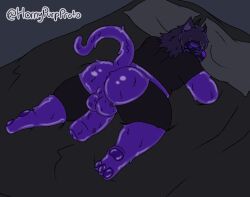 1boy anthro bed big_penis cat_protogen furniture genitals goo_creature hornypurpproto huge_cock hyper hyper_genitalia hyper_penis machine male male_only nude pawpads penis protogen sleeping slime slime_penis solo under_covers vix_(hornypurpproto)