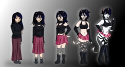 ass_expansion before_and_after breast_expansion corruption demon demon_girl demon_horns demon_tail female goth goth_girl gothification gothified growth hair_growth large_breasts nerdyportraits thick_thighs thigh_expansion transformation transformation_sequence wide_hips