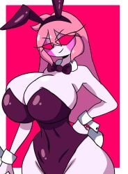 1girls bowtie bunny_costume bunny_ears bunny_tail bunnysuit fnf_(full_comfort_style) friday_night_funkin full_comfort huge_breasts huge_thighs long_hair nipples pink_hair red_eyes sarvente_(demon_form) sarvente_(dokki.doodlez) simple_shading skinny_waist slim_waist smerk succubus tagme thick_thighs