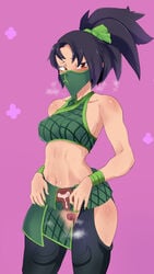 1girls after_sex akali black_hair blush breath brown_eyes cafin clothed_sex clothing cum cum_in_pussy cum_in_uterus cum_inside cum_plugged face_mask fallopian_tubes female heavy_breathing league_of_legends long_hair looking_at_viewer mask medium_breasts midriff nail_polish ninja ofuda ovaries ponytail solo sweat talisman uterus x-ray