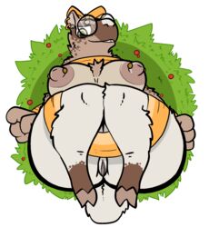 anthro big_breasts bondage bound breasts capybara caviid eyewear eyewear_only female fur furry furry_only genitals glasses glasses_only hi_res mammal nipples nude pussy ribbon_bondage ribbons rodent slightly_chubby solo tail thick_thighs trout_(artist)