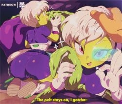 bluethebone broly broly_(dragon_ball_super) cheelai cute_face dragon_ball dragon_ball_super green-tinted_eyewear huge_ass looking_at_viewer ok_sign scouter smaller_female tagme tinted_eyewear