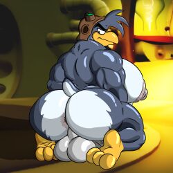 1:1 3-2-1_penguins! absurd_res adelie_penguin anthro anus ass avian balls big_balls big_butt big_feet big_nipples big_pecs bird bodily_fluids feet genitals headgear hi_res huge_butt humanoid kneeling male midgel_(3-2-1_penguins!) musclegut muscular nipples pecs penguin possbooty slightly_chubby slightly_chubby_male solo