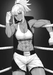 1girls abs bare_arms bare_legs bare_shoulders bare_thighs big_breasts boxing_ring clothed clothing csar dark-skinned_female dark_skin female female_focus female_only fighter fit_female hairband hand_wraps hi_res large_breasts long_hair looking_at_viewer muscles muscular muscular_arms muscular_female original original_character scar sharp_teeth solo solo_female speedl00ver tagme thick_thighs veins white_hair