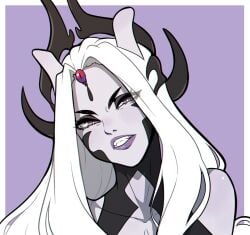 1girls clenched_teeth female female_only kinkymation lipstick long_hair looking_at_viewer mewtwo nintendo pokemon pokemon_(species) pokemusu portrait purple_eyes purple_lips purple_lipstick solo white_hair