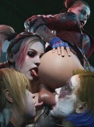 1boy 3d 4girls analingus ball_sucking batman:_arkham_knight batman_(series) bisexual_(female) blue_plate_special collaborative_fellatio dc dc_comics face_paint fellatio fivesome futanari gotham_knights gretdb harley_quinn harley_quinn_(arkham) harley_quinn_(arkham_knight) harley_quinn_(gotham_knights) harley_quinn_(injustice) harley_quinn_(suicide_squad_game) injustice_2 licking_anus licking_balls licking_testicles multiple_girls multiple_persona partial_male selfcest sucking_balls suicide_squad suicide_squad:_kill_the_justice_league teamwork vaginal_penetration