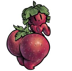 big_butt big_thighs black_eyes cute green_hair leaves_in_hair lukisimo8_(artist) no_mouth red_body strawberry