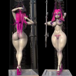 3d female high_heels horns long_hair naked shower tagme turntable_(animation) video vinci vinci3d water