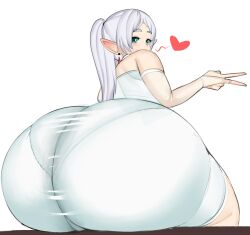 1girls ass bottom_heavy breasts dat_ass dress dumptruck_ass elf elf_ears elf_female female fladdykin frieren green_eyes hi_res huge_ass hyper_ass long_hair massive_ass see-through_clothing sousou_no_frieren the_forbidden_dress twintails white_dress white_hair