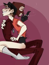 2boys father_and_son gay_sex hat huffing incest looking_up scout_(team_fortress_2) smile smoking spy_(team_fortress_2) team_fortress_2 thin_male