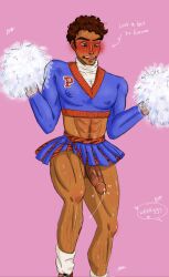 1boy alternate_version_available blush cheerleader cheerleader_uniform curly_hair guido_mista jojo's_bizarre_adventure male male_cheerleader male_only muscular penis solo vento_aureo