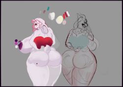 absurd_res anthro asriel_dreemurr_(god_form) ass big_breasts big_butt black_border border bovid breasts female female/female hi_res huge_breasts huge_butt humanoid incest_play mammal mature_female moyco solo toriel undertale undertale_(series) unfinished