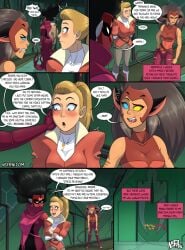 adora black_hair blonde_hair blush brown_hair catra comic grey_skin heterochromia masked_female moaning nsfa nsfani pointy_ears shadow_weaver she-ra_and_the_princesses_of_power signature speech_bubble text