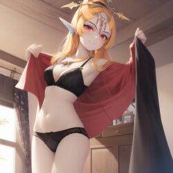 1girls ai_generated big_breasts black_sports_bra breasts clothing female female_only happy long_hair midna ruptuorie shorts solo the_legend_of_zelda twili_midna