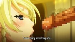 1boy 1girls animated blonde_hair blowjob blue_eyes blush braids censored choker cum cum_in_mouth cum_in_throat cum_inside cumshot deepthroat ejaculation english_subtitles face_fucking farasha_awar_crusch fellatio hetero kyonyuu_princess_saimin licking_penis long_hair mosaic_censoring oral raika_tsurugi sound straight throat_noise video voice_acted