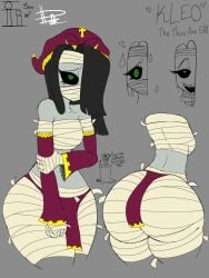 1girls ankh black_eyes black_hair bottom_heavy dn28_art egyptian egyptian_mythology female female_only gray_skin green_eyes mummy mummy_costume oc reference_image reference_sheet tagme