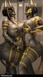 3d 9:16 anthro anubis anubis_(bom39) areola bathroom big_breasts black_body blender_(software) breasts canid canine canis clothed clothing deity duo ear_piercing egyptian_mythology erection facial_piercing fur futanari genitals gold_(metal) gold_jewelry gynomorph hair hi_res intersex intersex/intersex jackal jewelry looking_at_viewer mammal middle_eastern_mythology multiple_piercings mythology nipple_piercing nipples nose_piercing nude penile penis piercing proto1340fc ring_piercing shower simple_background smile tail tattoo thick_thighs tongue