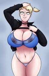 areolae big_breasts blonde_hair breasts busty dj_(hellonearthiii) female female_focus female_only hellonearthiii hourglass_figure large_breasts long_hair nipples pose posing solo standing tagme wide_hips