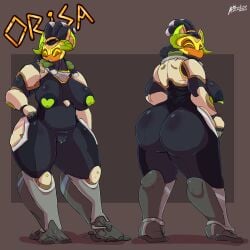1girls absurd_res anthro ass azulejo big_ass big_breasts blizzard_entertainment breasts clitoris female genitals hi_res machine orisa overwatch overwatch_2 pussy redesign robot robot_girl simple_background solo solo_female thick_thighs wide_hips