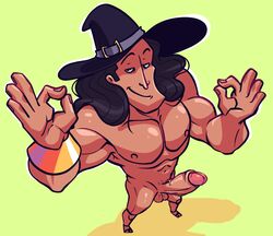 1boy big_penis black_hair disney erection green_ping hat kfadlike kronk male male_only mashup_tournaments muscular_male solo_male the_emperor's_new_groove third_world_tournament witch_hat youtube youtube_hispanic