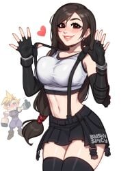 artist_logo artist_name artist_signature blushypixy blushyspicy cloud_strife female final_fantasy final_fantasy_vii fully_clothed human legwear looking_at_viewer low_poly low_poly_cloud skirt smiling smiling_at_viewer square_enix three-quarter_portrait tifa_lockhart url wholesome